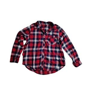 Aerie Plaid Flannel Shirt Red Navy White Button Down Long Sleeve Casual Top M